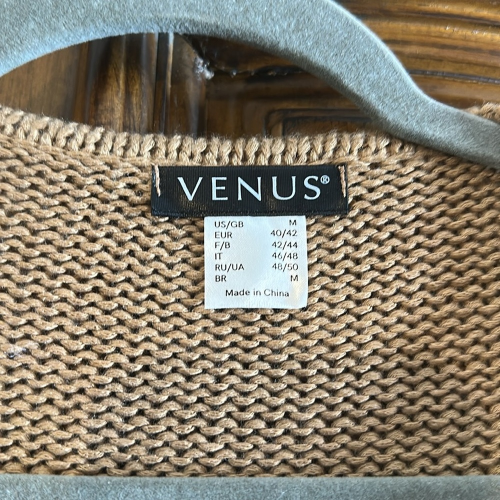 NEW Venus Trending Faux Suede Crochet Fringed Brown Women's Cardigan Sweater M - Picture 12 of 13